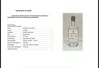 Aguardente de Maçã 0,50 c/40%