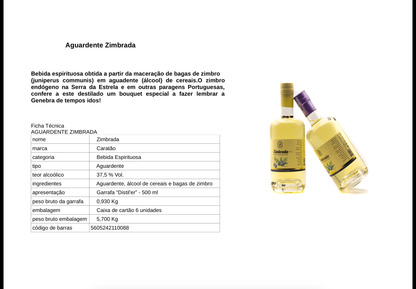 Aguardente Zimbrada 0,50 c/37,5%